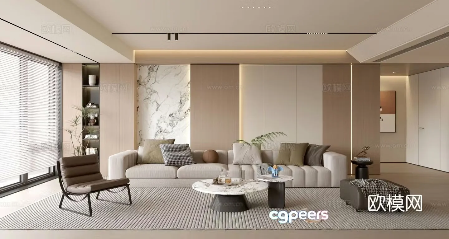 Creamy living room light luxury TV background wall combination coffee table sofa background wall 3d model