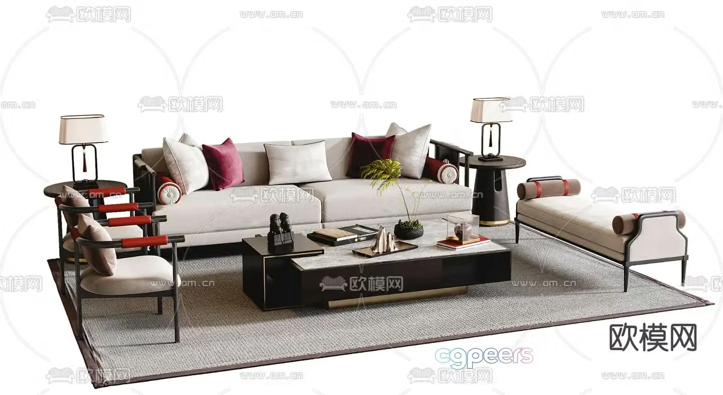New Chinese style modular sofa 3d model