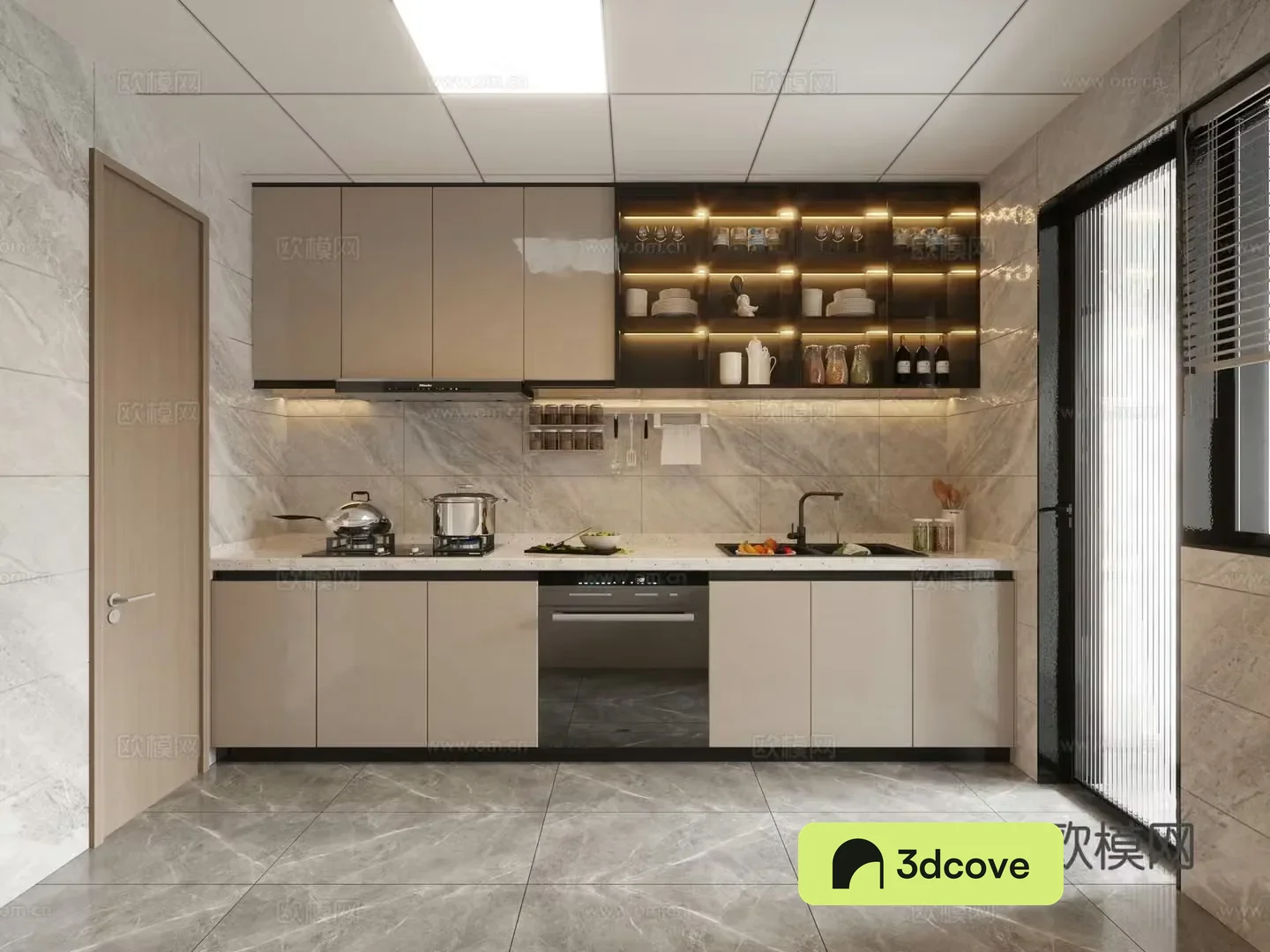 Modern cream style rental kitchen renderings