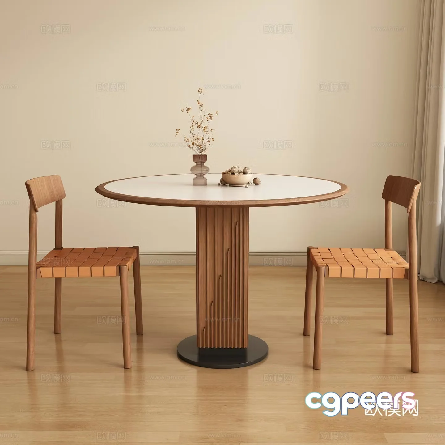 Medium style round dining table and chair 3D model