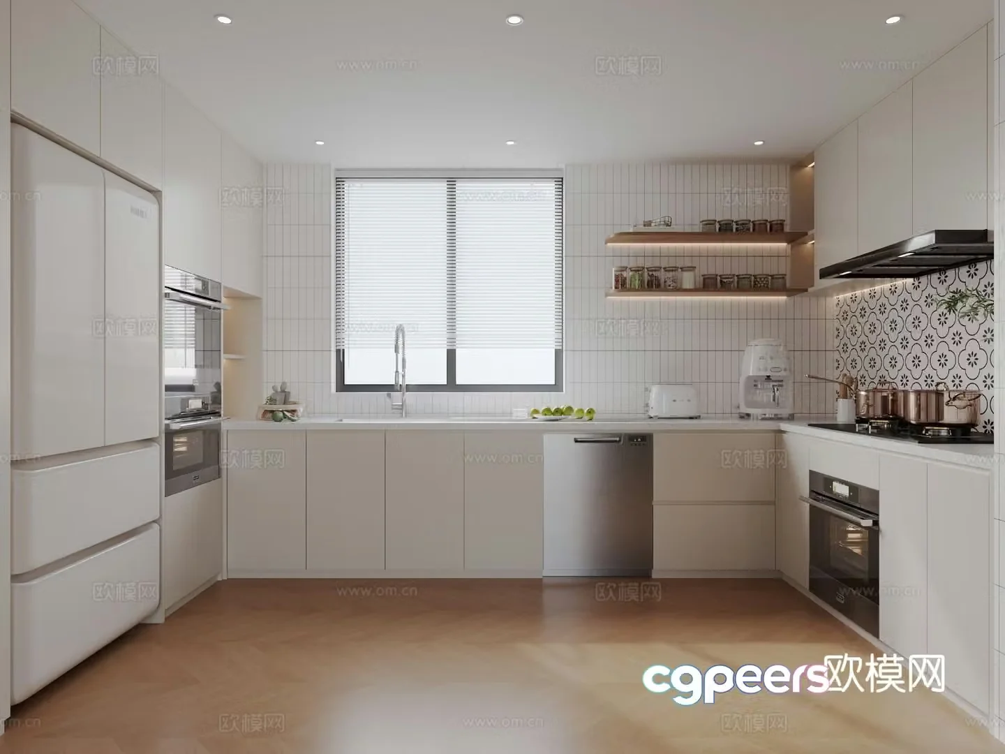 Cream style kitchen cabinet 3d model