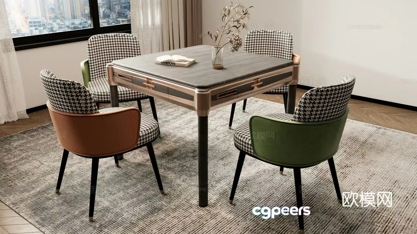 Modern mahjong tables and chairs 3d model of chess and card tables and chairs