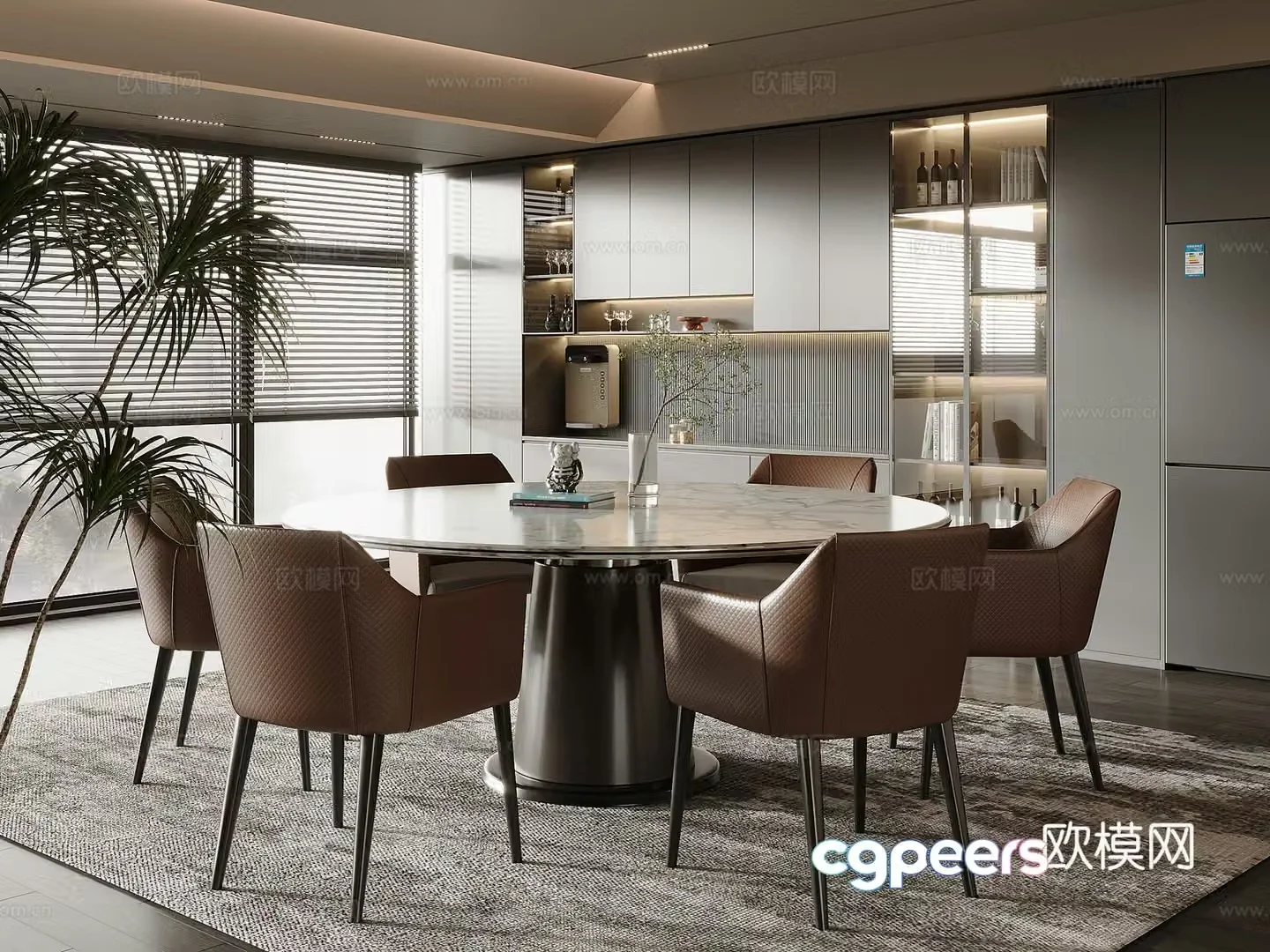 Modern round marble dining table and chair 3d model