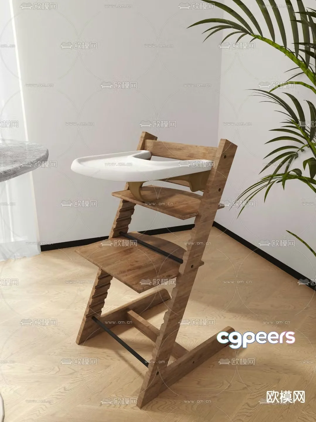 Modern solid wood children’s dining chair 3d model