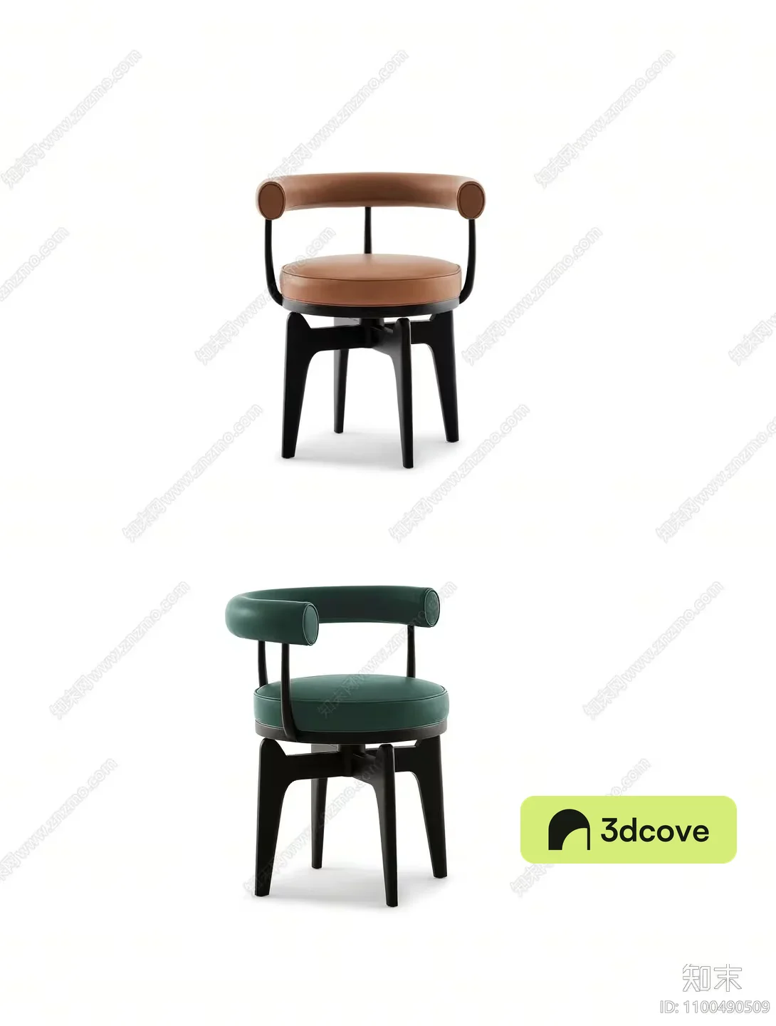 A Pair Of Chairs With Brown And Green Upholstery