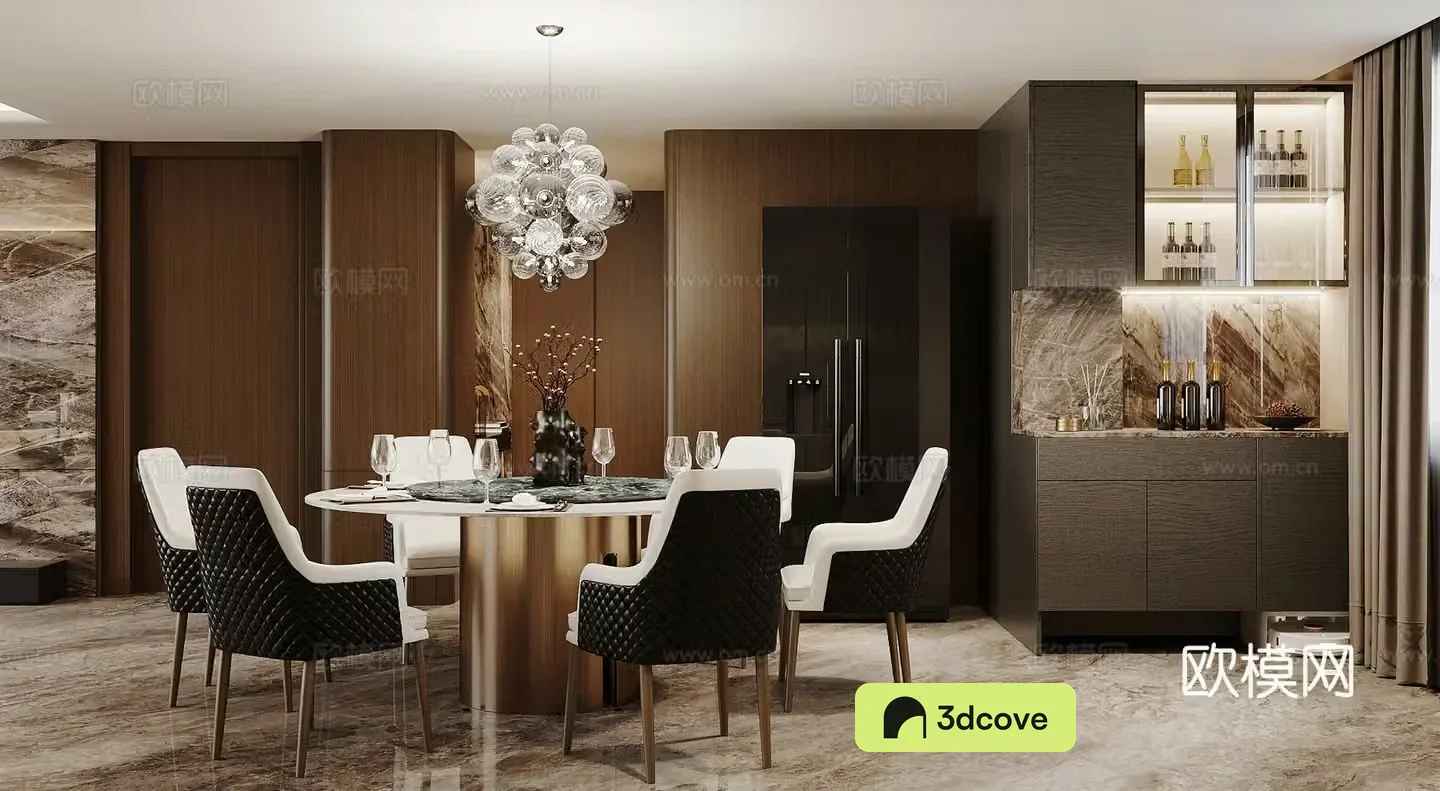 Light luxury Italian round table restaurant Marble dining table Open restaurant Premium gray restaurant Dining chair