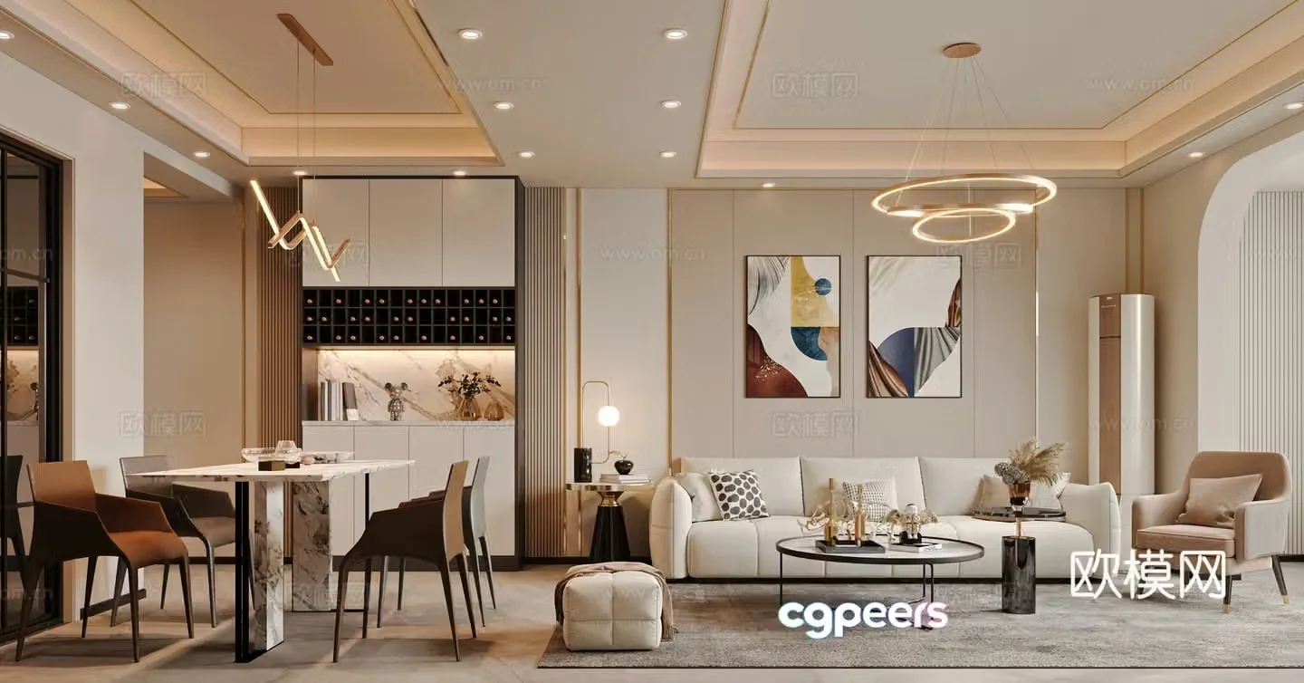 Modern living and dining room 3d model