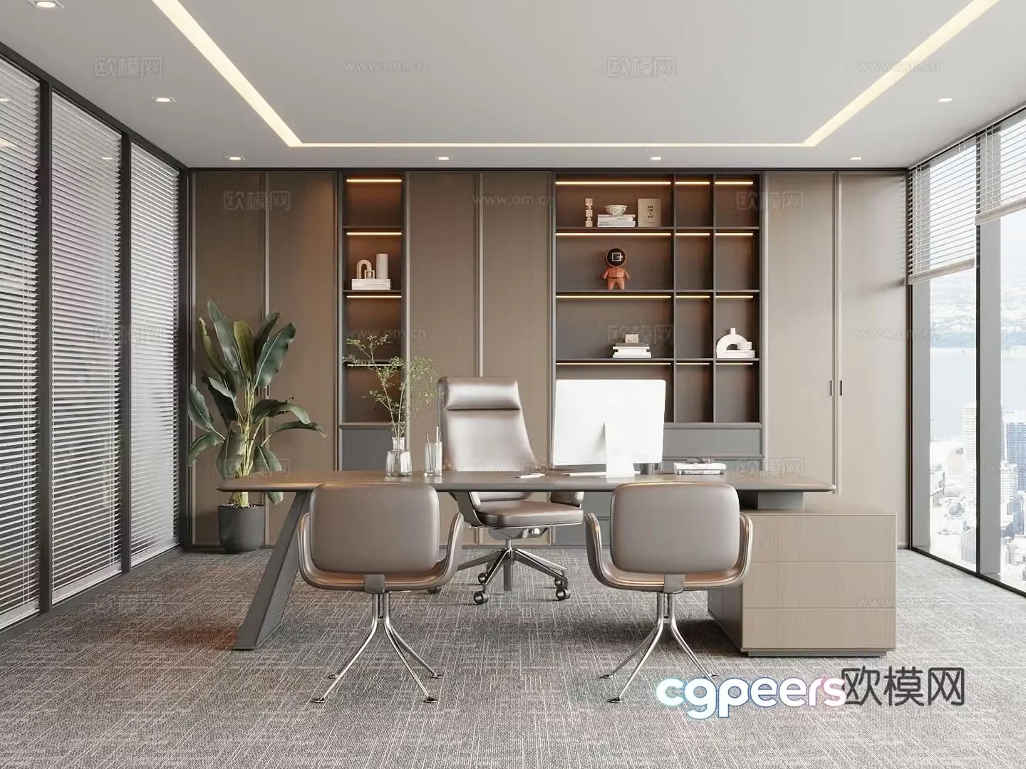 Italian manager office bookcase office desk chair 3d model