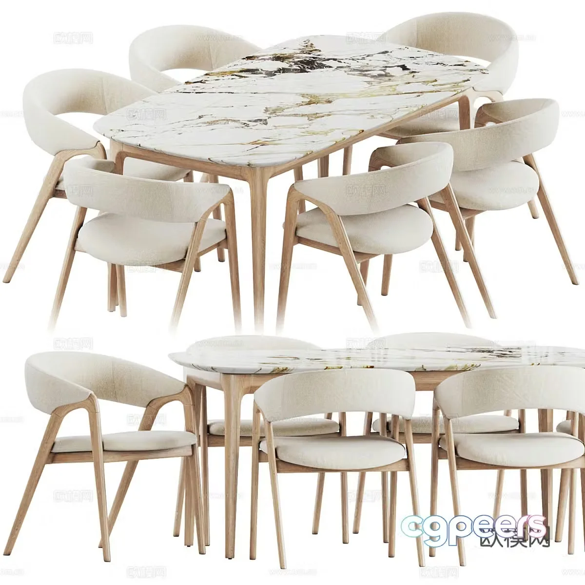 Modern light luxury dining table and chair 3D model
