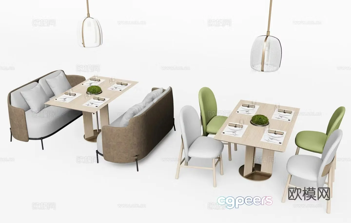 Modern dining table and chairs long table 3d model