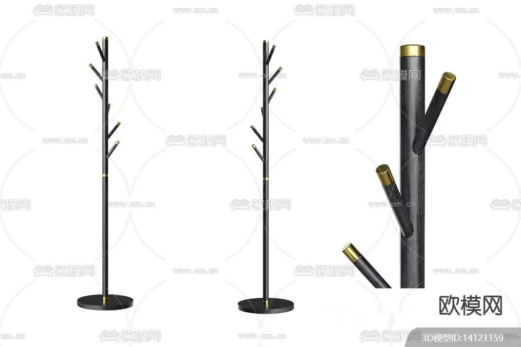A Coat Rack With A Gold And Black Design 3D Model – 18244 – VRAY Render