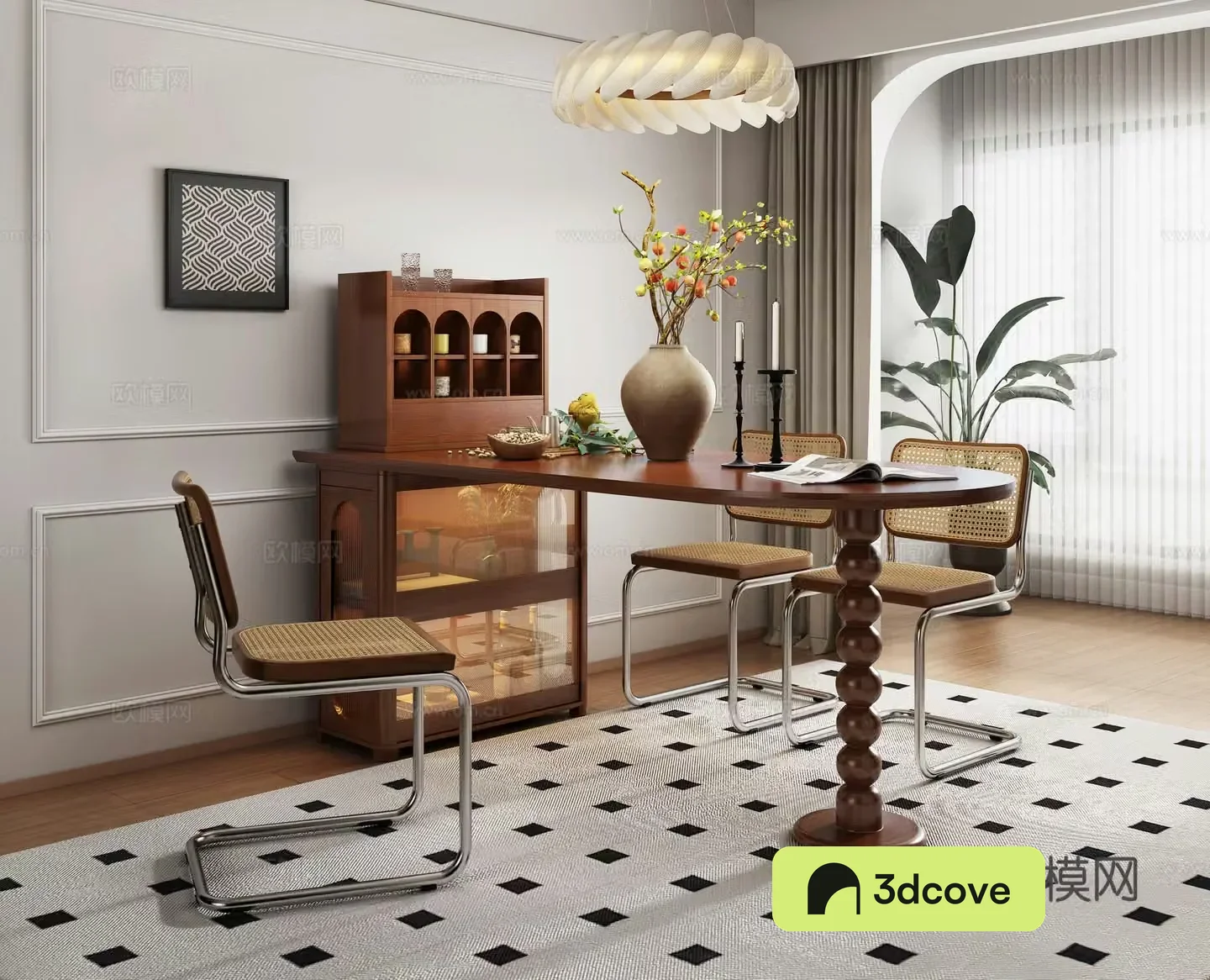 Medieval style dining table and chairs 3d model