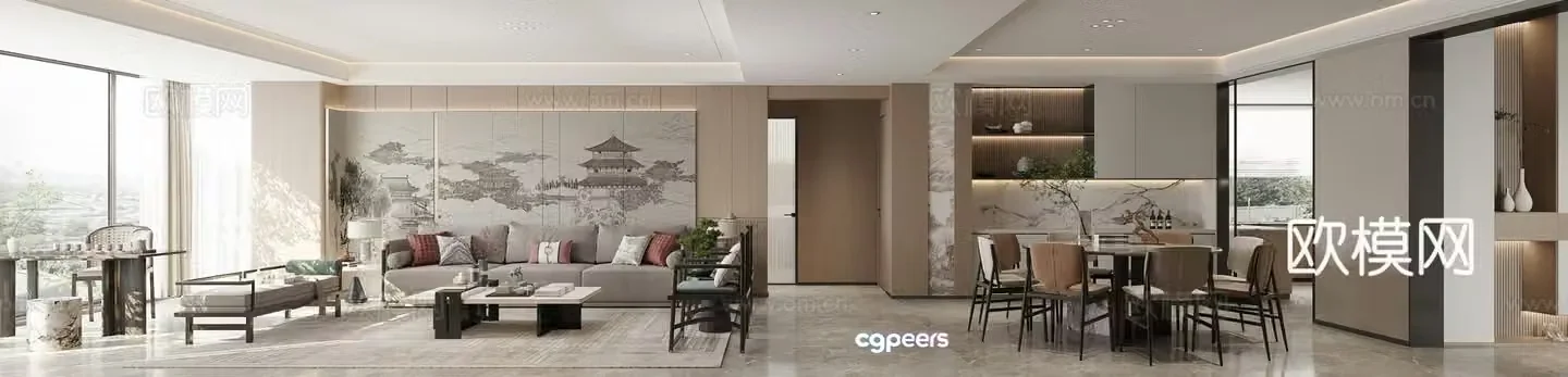 New Chinese style living and dining room 3D model