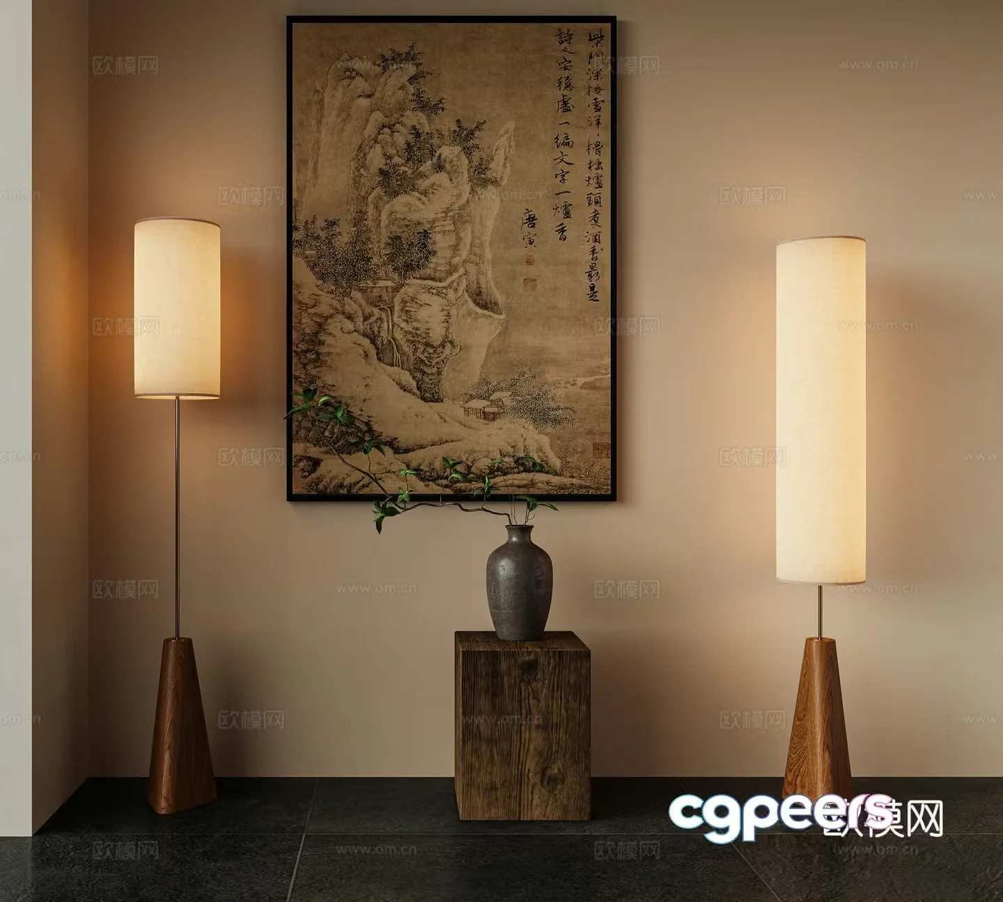 New Chinese floor lamp Chinese floor lamp Medium floor lamp Solid wood floor lamp Zen floor lamp 3D model