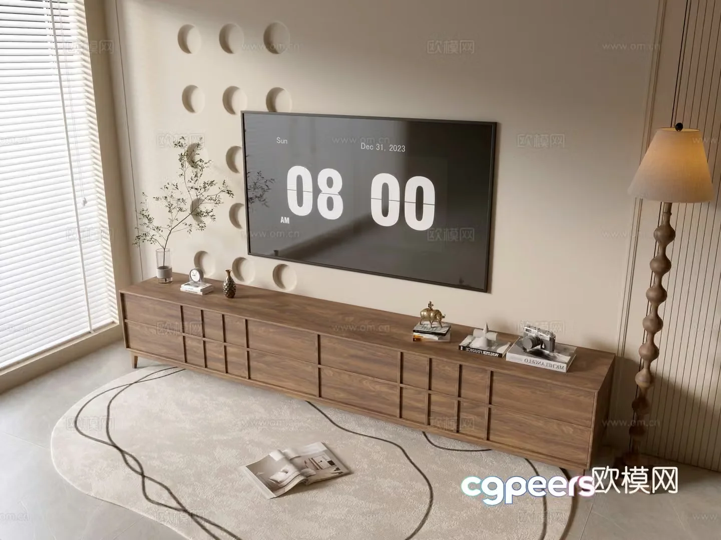 Modern wood grain TV cabinet simple side cabinet chest of drawers low cabinet whole cabinet side cabinet 3D model