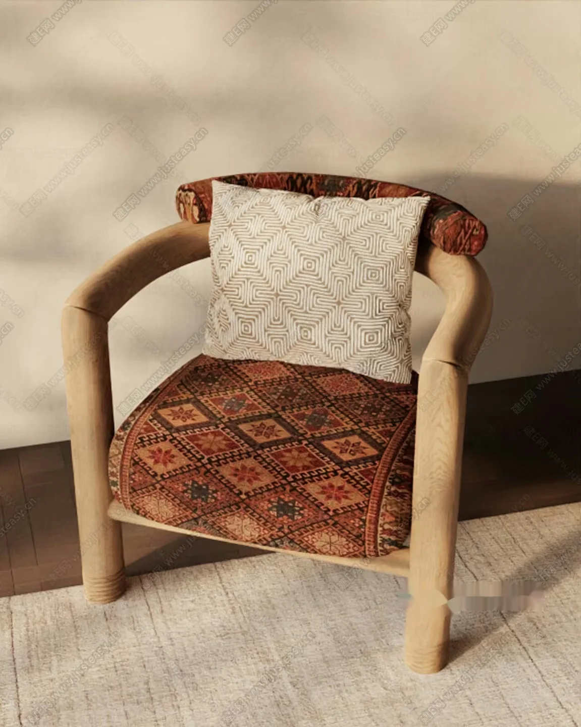 Wooden Armchair With Patterned Seat And Back 3D Model – 7658 – CORONA Render
