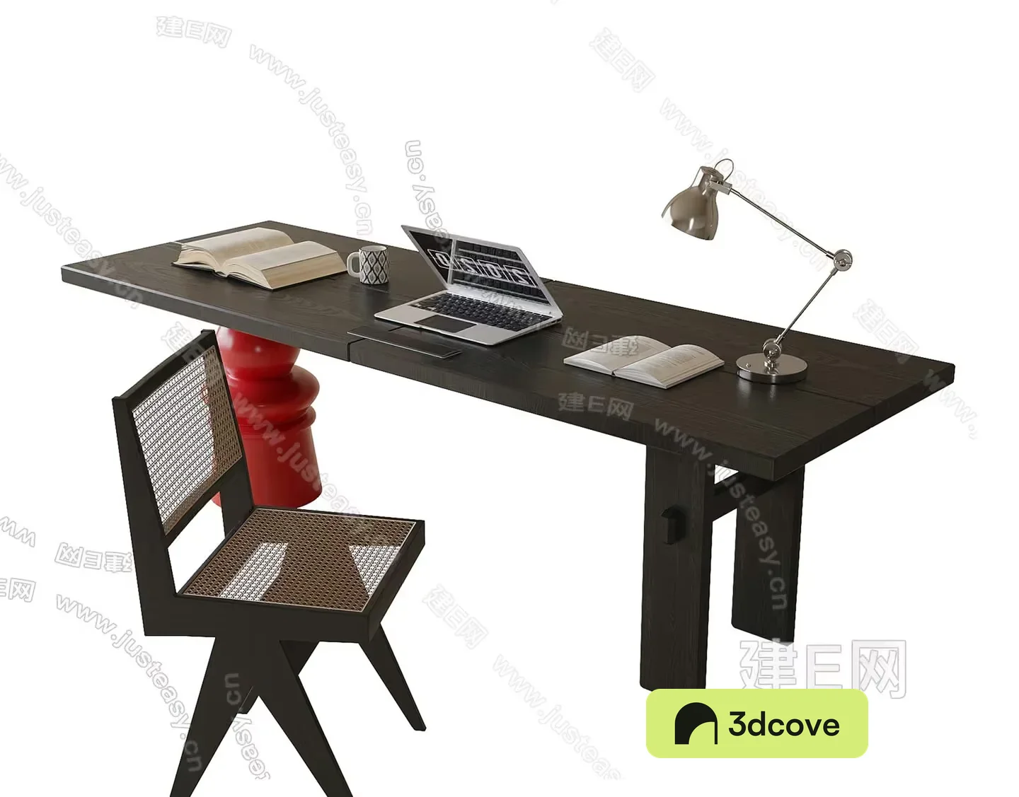 A Desk With A Laptop And Chair