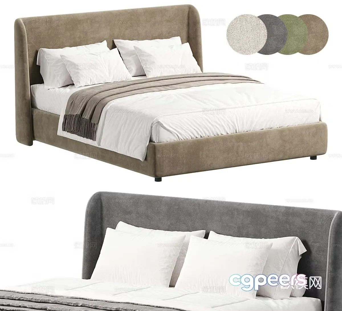 Fabric double bed floor bed backrest bed bedding hotel double bed bedroom double bed main 3D model
