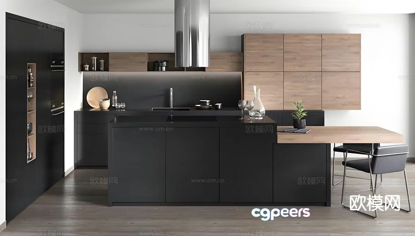 Modern island kitchen 3d model