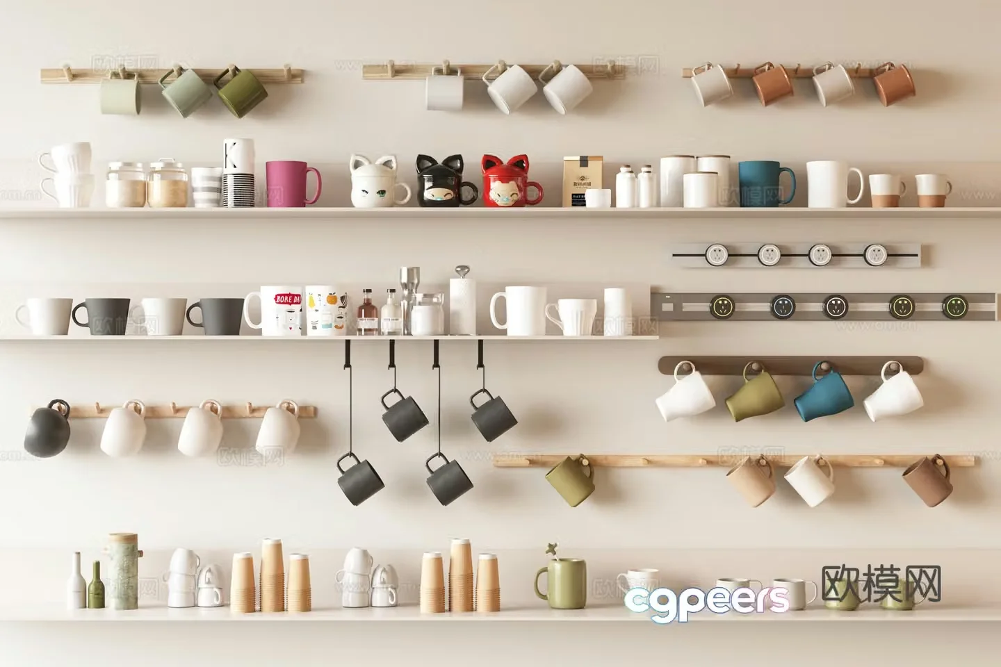 Modern mug tea room cup cup storage rack cup holder coffee cup cup tableware 3d model