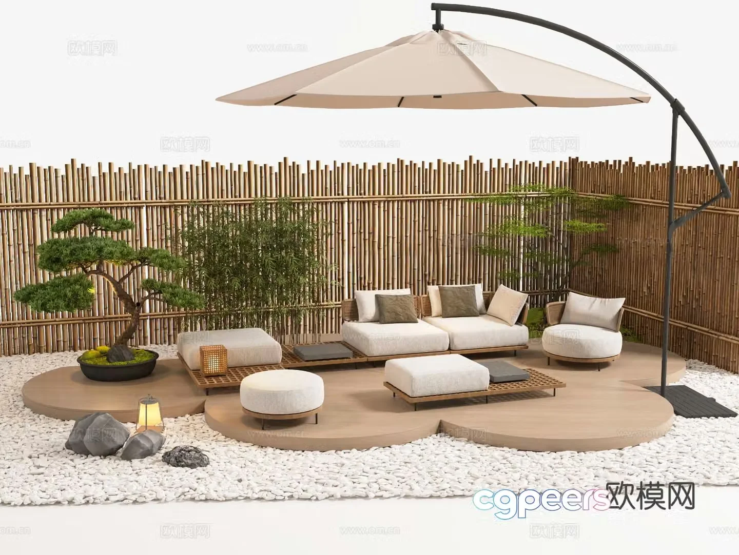 Outdoor sofa modular sofa parasol 3d model