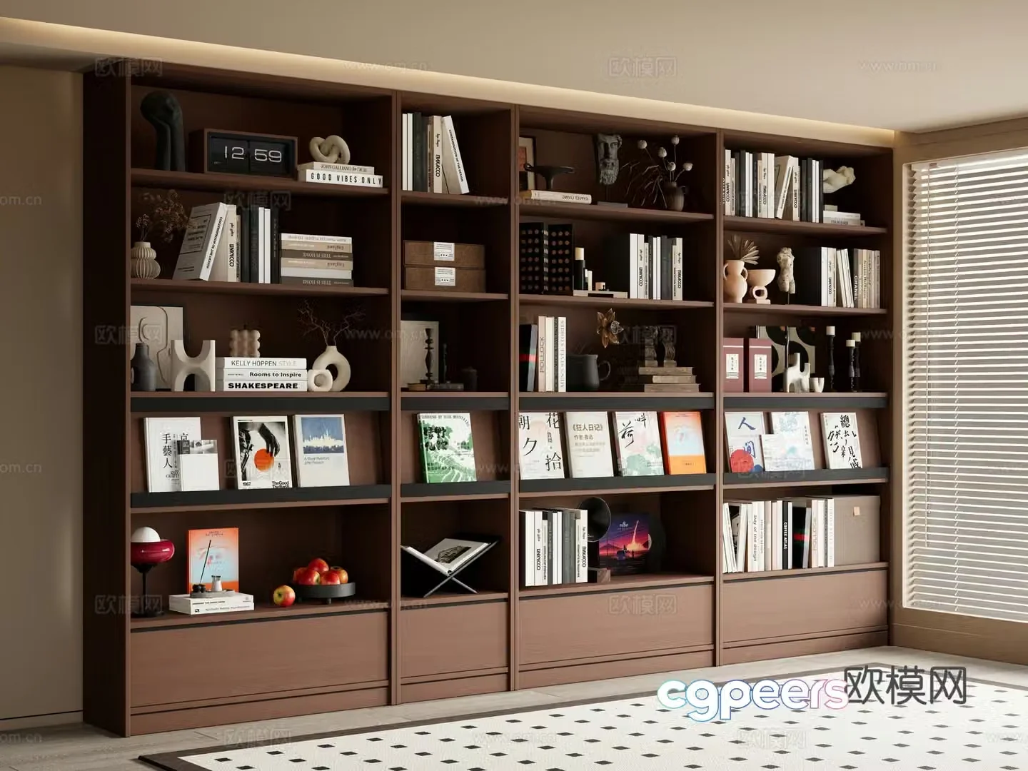 Middle-aged bookcase Middle-aged bookcase Wall-wide bookcase Jewelry ornaments 3D model