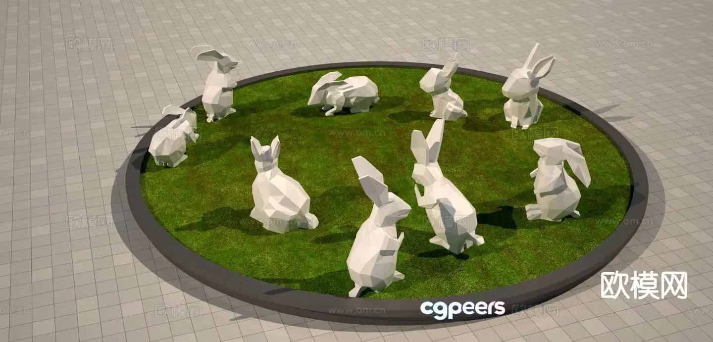 Abstract block face rabbit sculpture 3d model