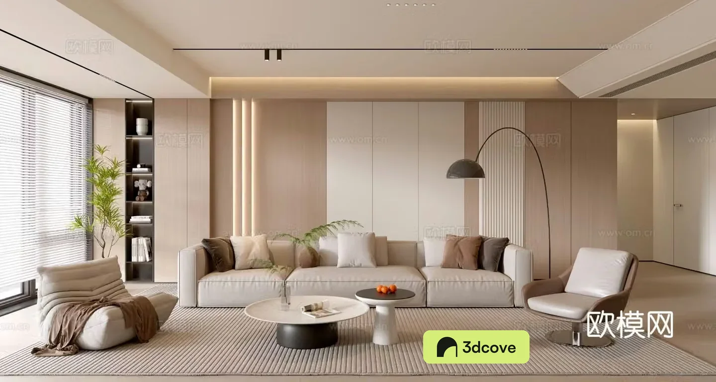 Creamy living room coffee table sofa background wall
