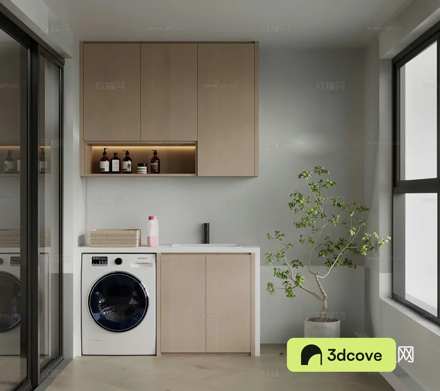 Modern balcony washing machine cabinet toiletries