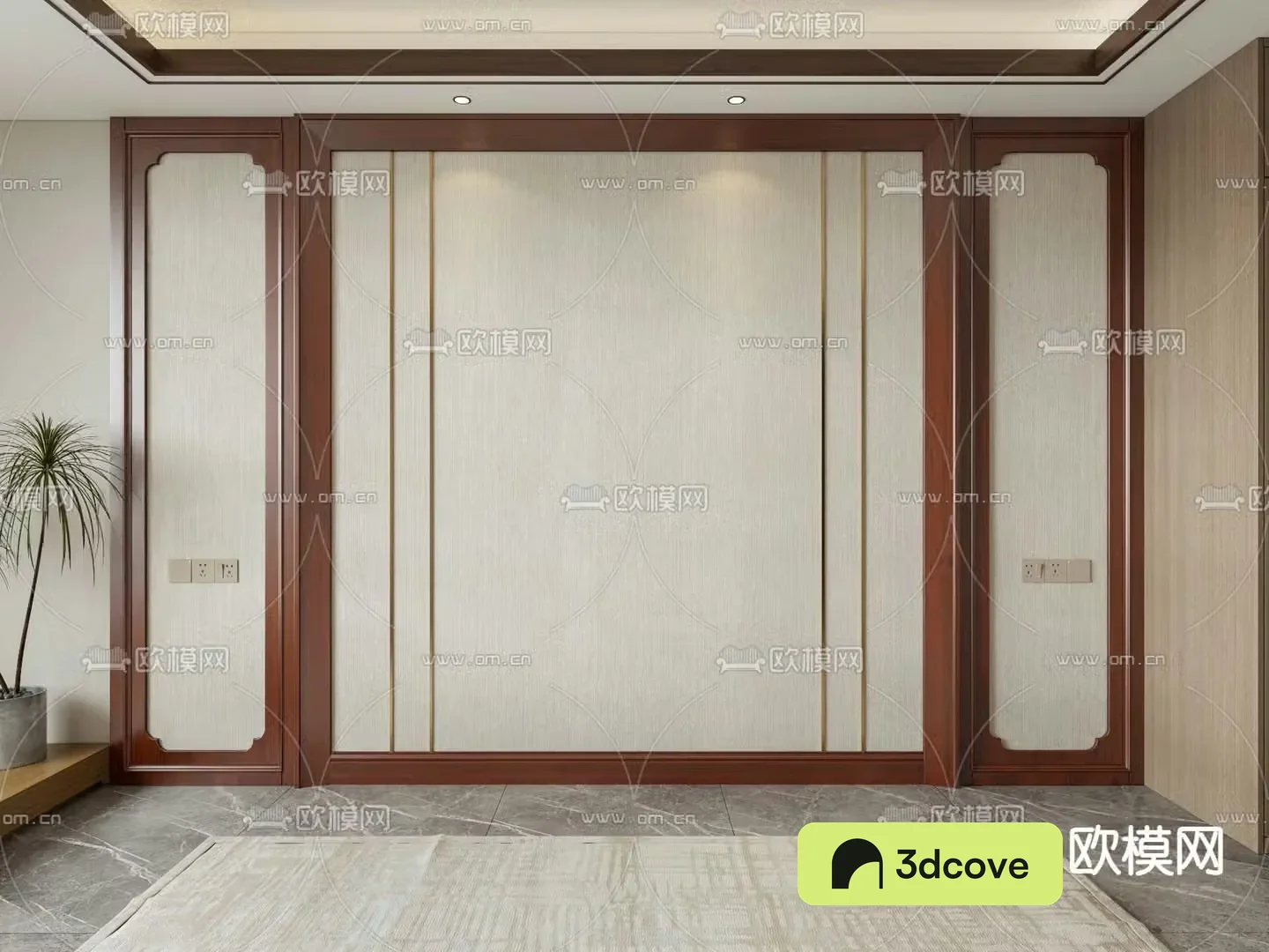 New Chinese style bedroom background wall solid wood wall panel