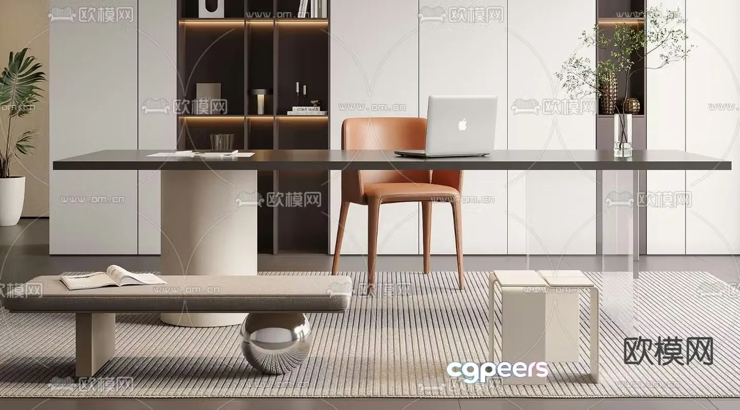 Modern desk computer desk study table 3d model