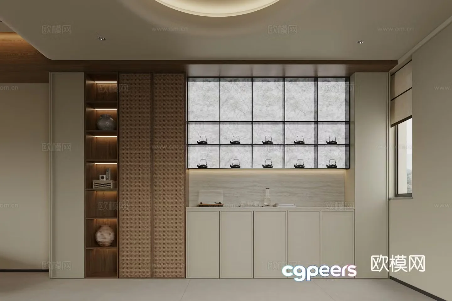 Middle style New Chinese style Wine cabinet Side cabinet 3D model