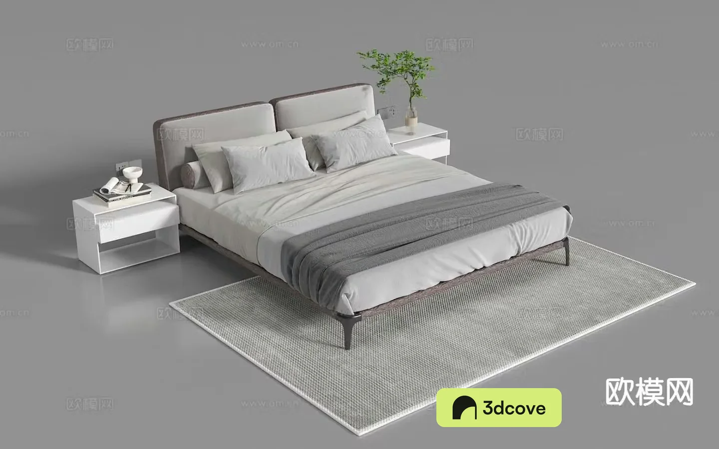 Modern double bed fabric bed