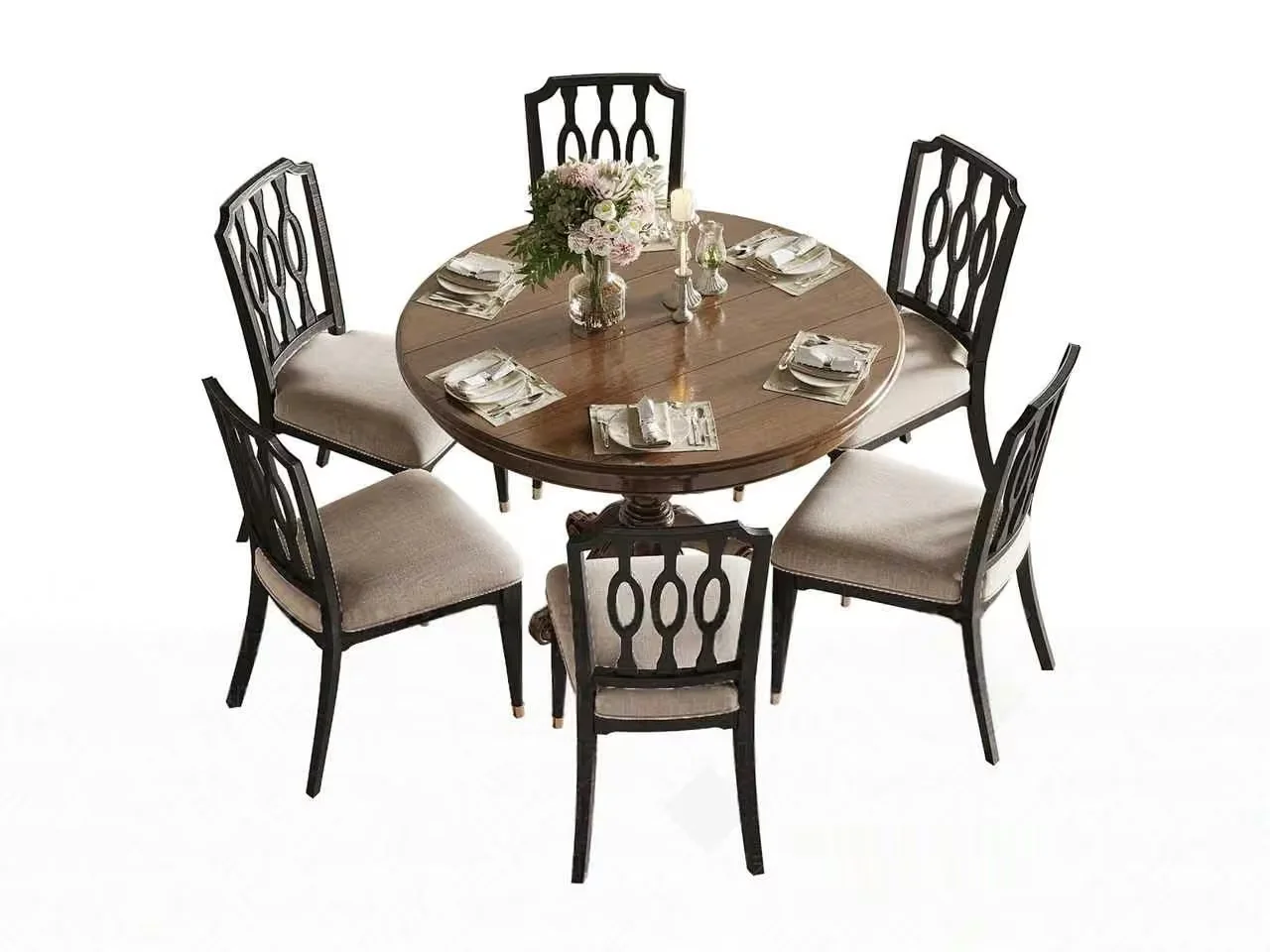 A Round Dining Table With Six Chairs 3D Model – 431 – VRAY Render