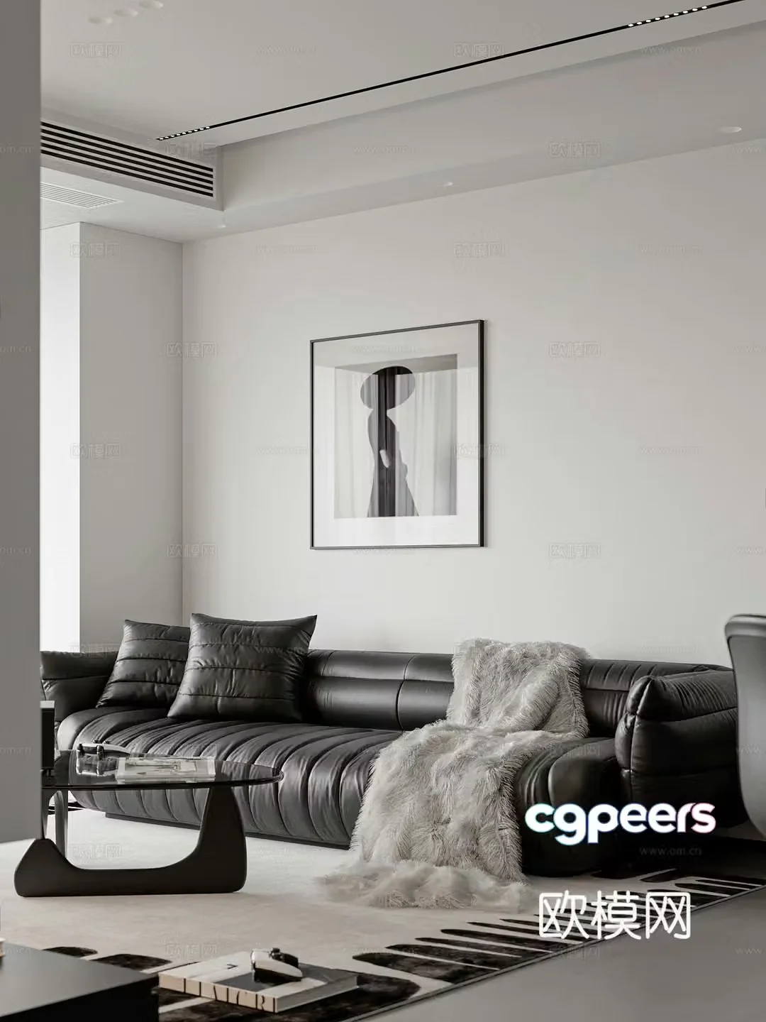 Modern simple home living room high-end gray living room sunken living room black and white gray living room 3D model no main lights