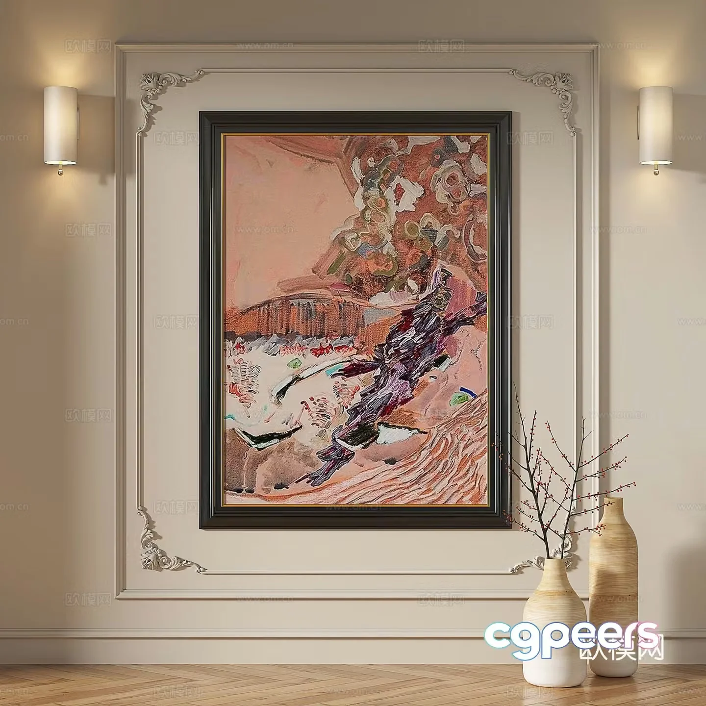 French modern retro medieval oil painting abstract light luxury decorative painting 3d model
