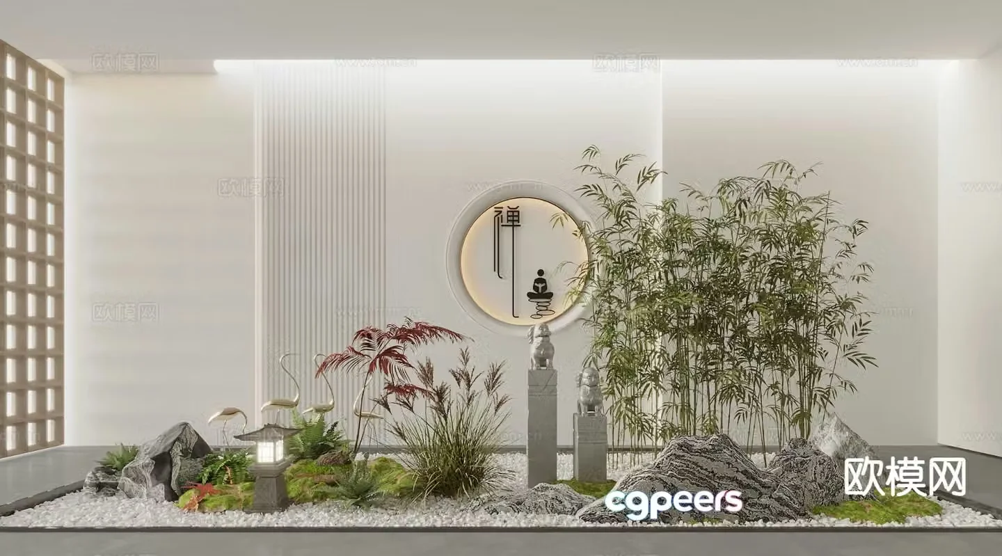 New Chinese style indoor landscape rockery landscaping 3D model