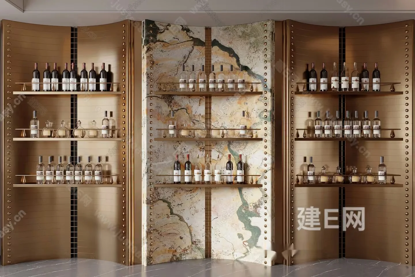 A Display Of Wine Bottles 3D Model – 12878 – CORONA Render