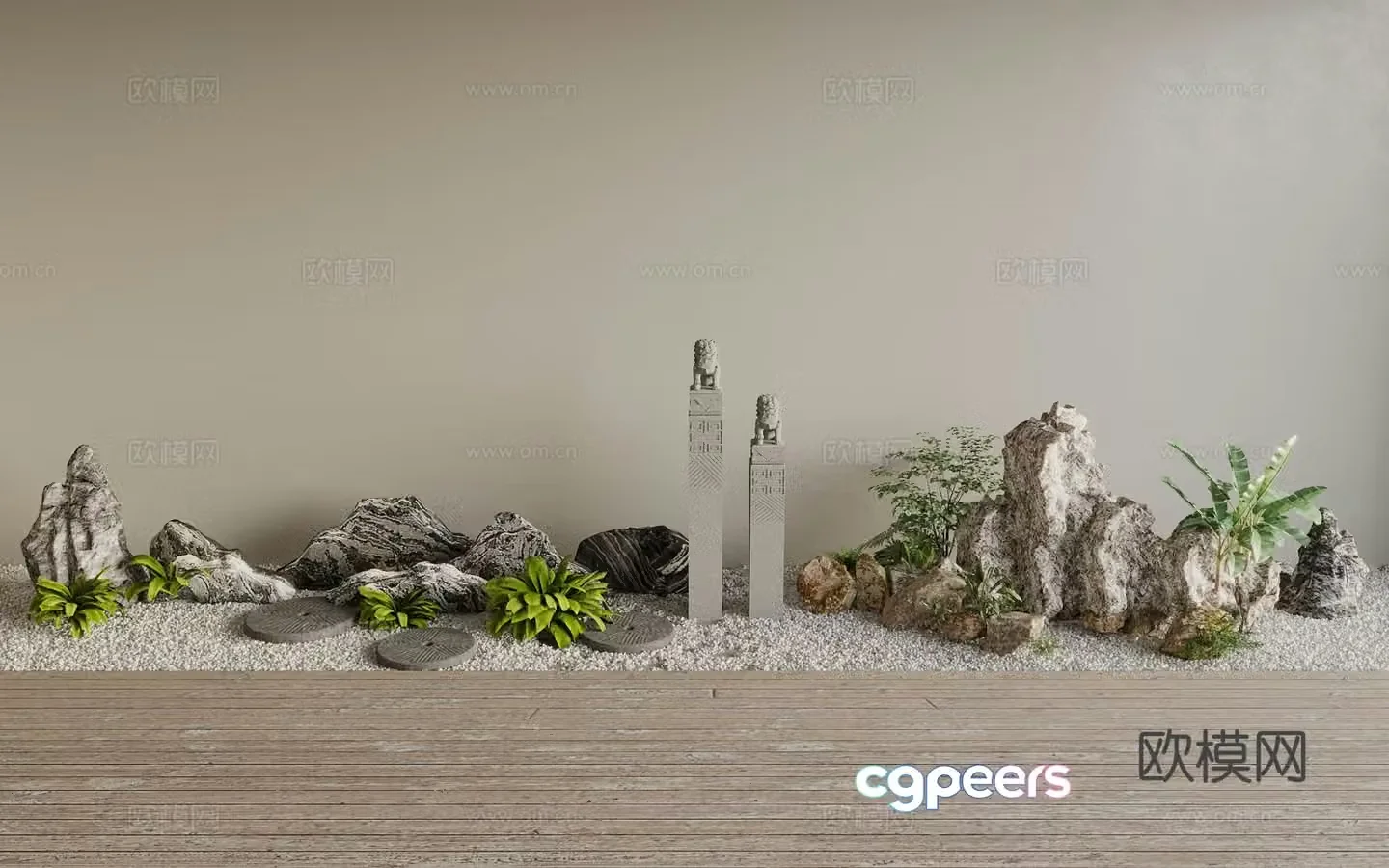 Chinese horse-tying stake rockery stone courtyard landscape stone 3D model