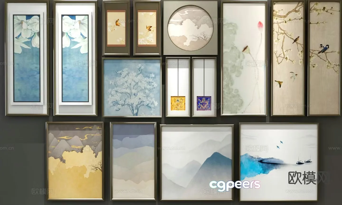 New Chinese style decoration ink painting hanging painting 3d model