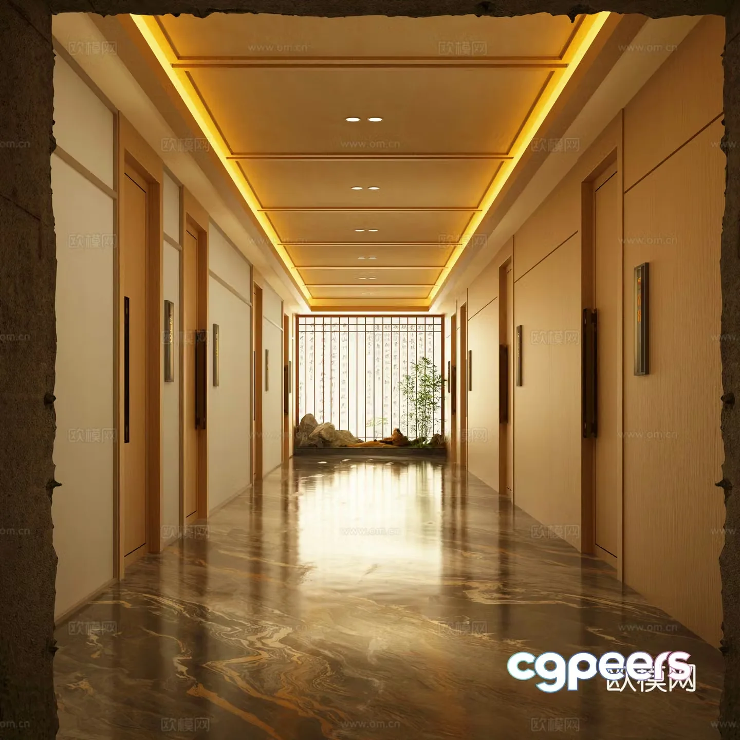 Modern Chinese Corridor New Chinese Corridor Foot Massage Shop 3D Model