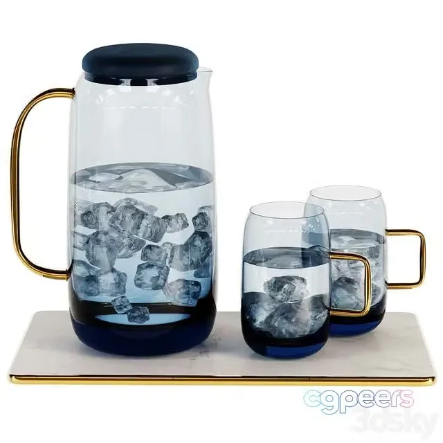 3ds Max Free – Decorative set for kitchens or dining rooms (Carafe and 2 cups)