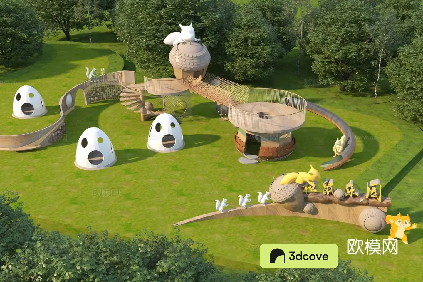 Modern park landscape squirrel paradise 3d model