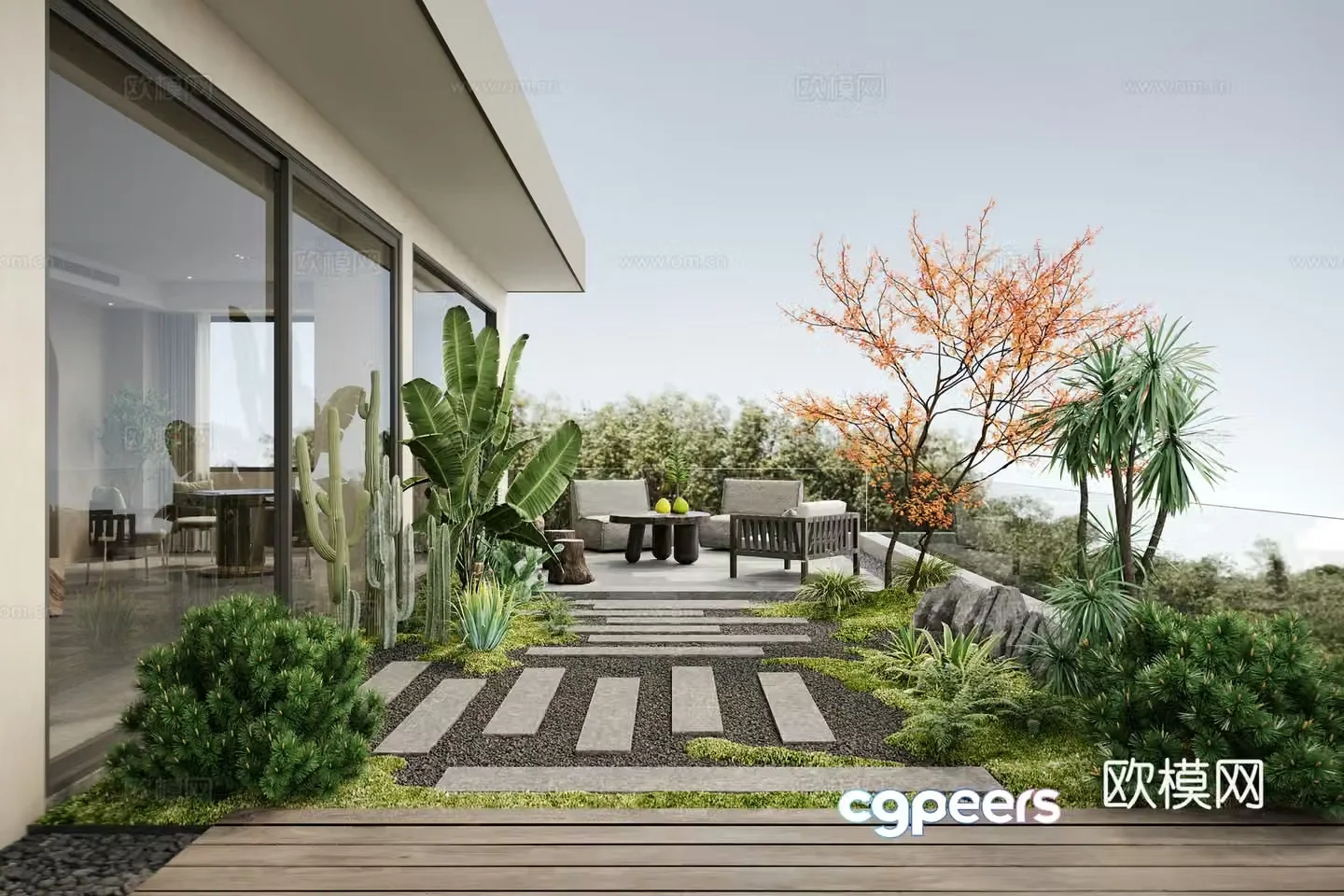 Modern terrace roof garden 3d model