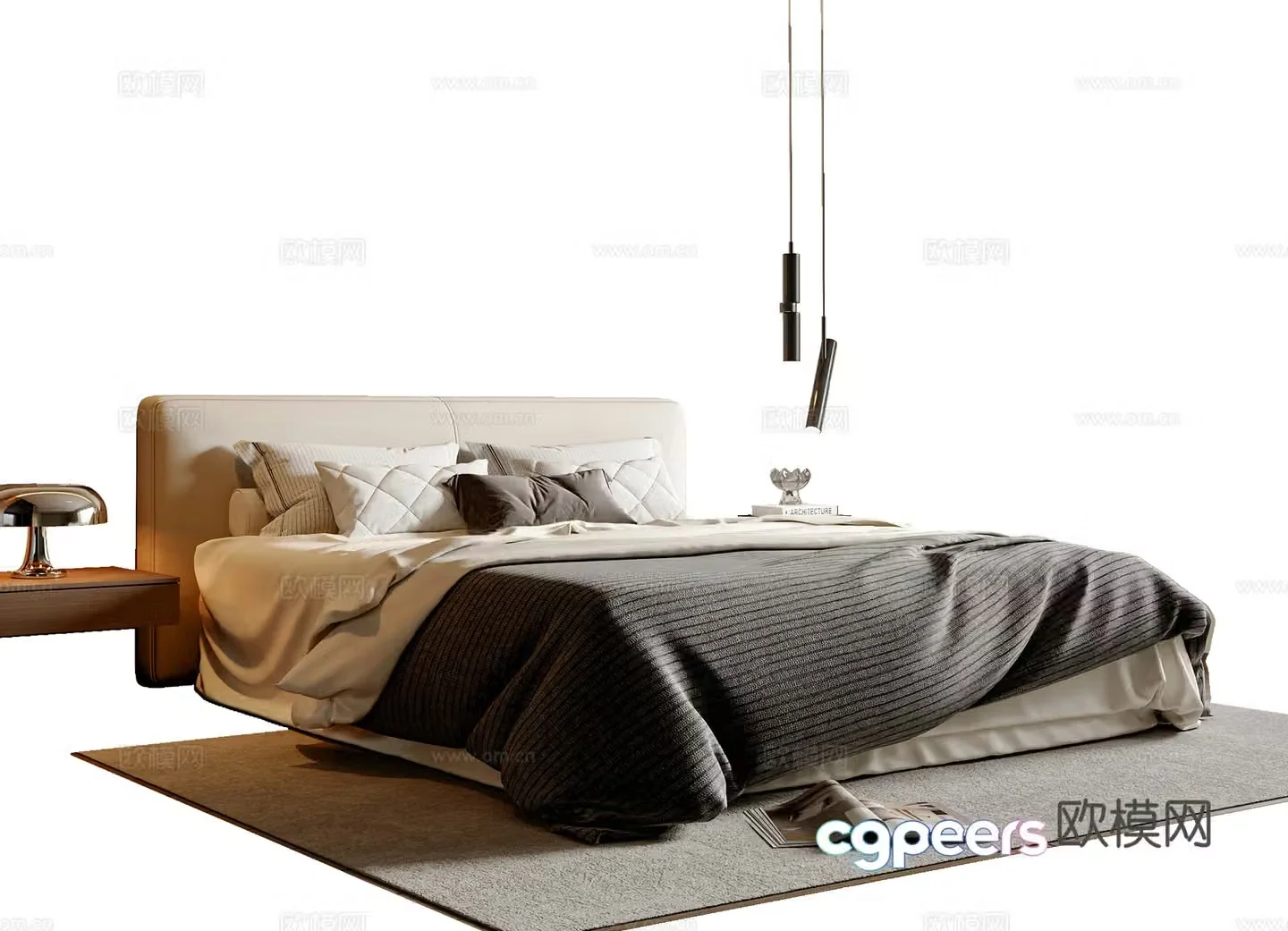 Modern simple double bed fabric double bed desk lamp chandelier 3d model