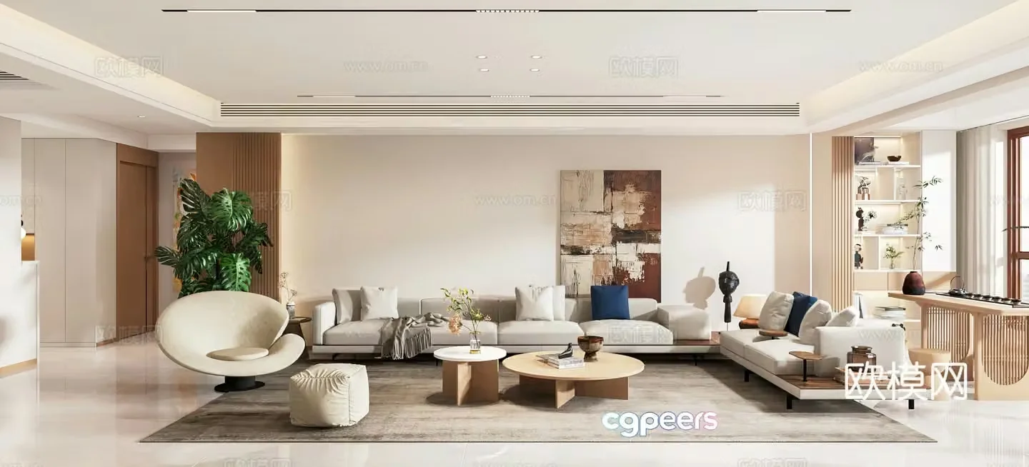 Modern living and dining room 3d model