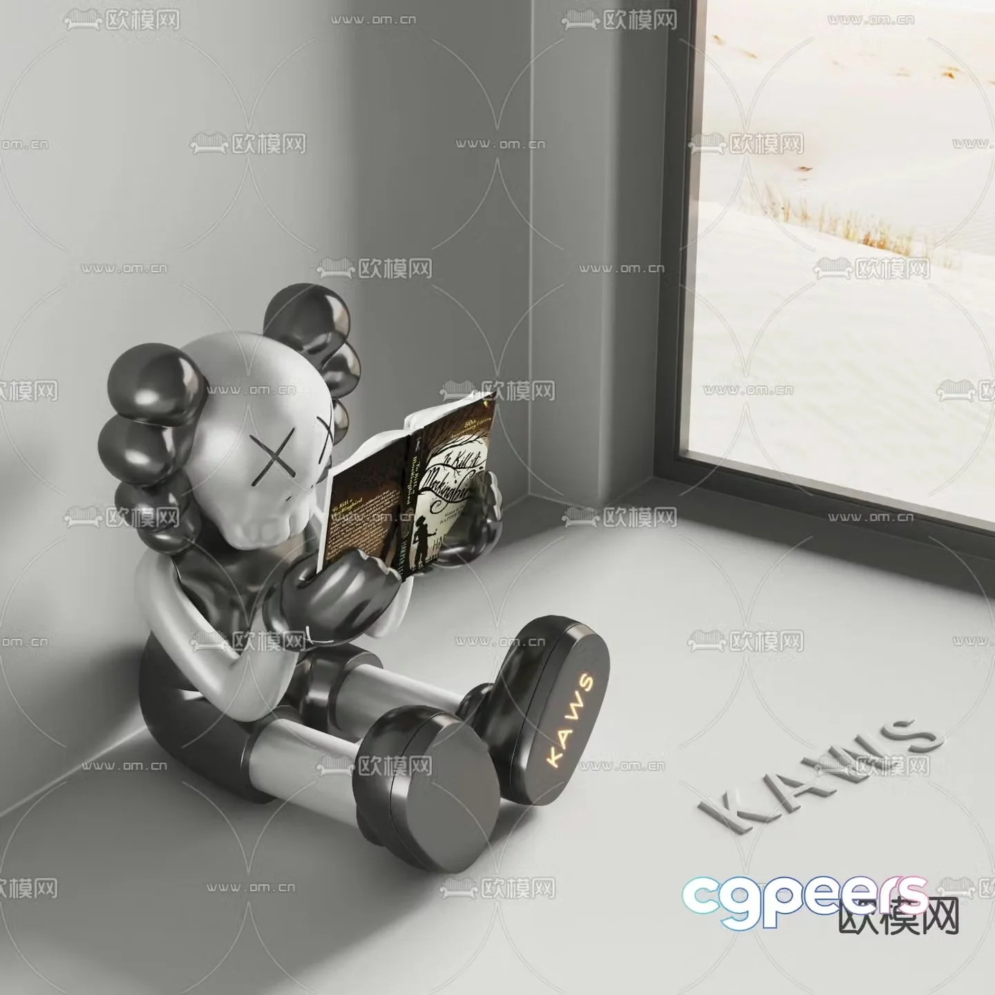 KAWS reading sculpture 3d model