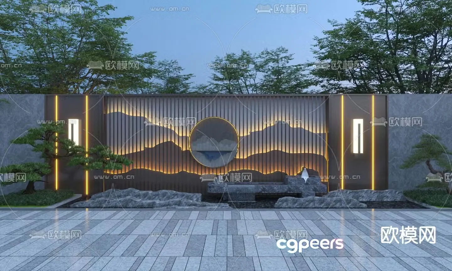 New Chinese style landscape wall flowing water landscape wall 3D model