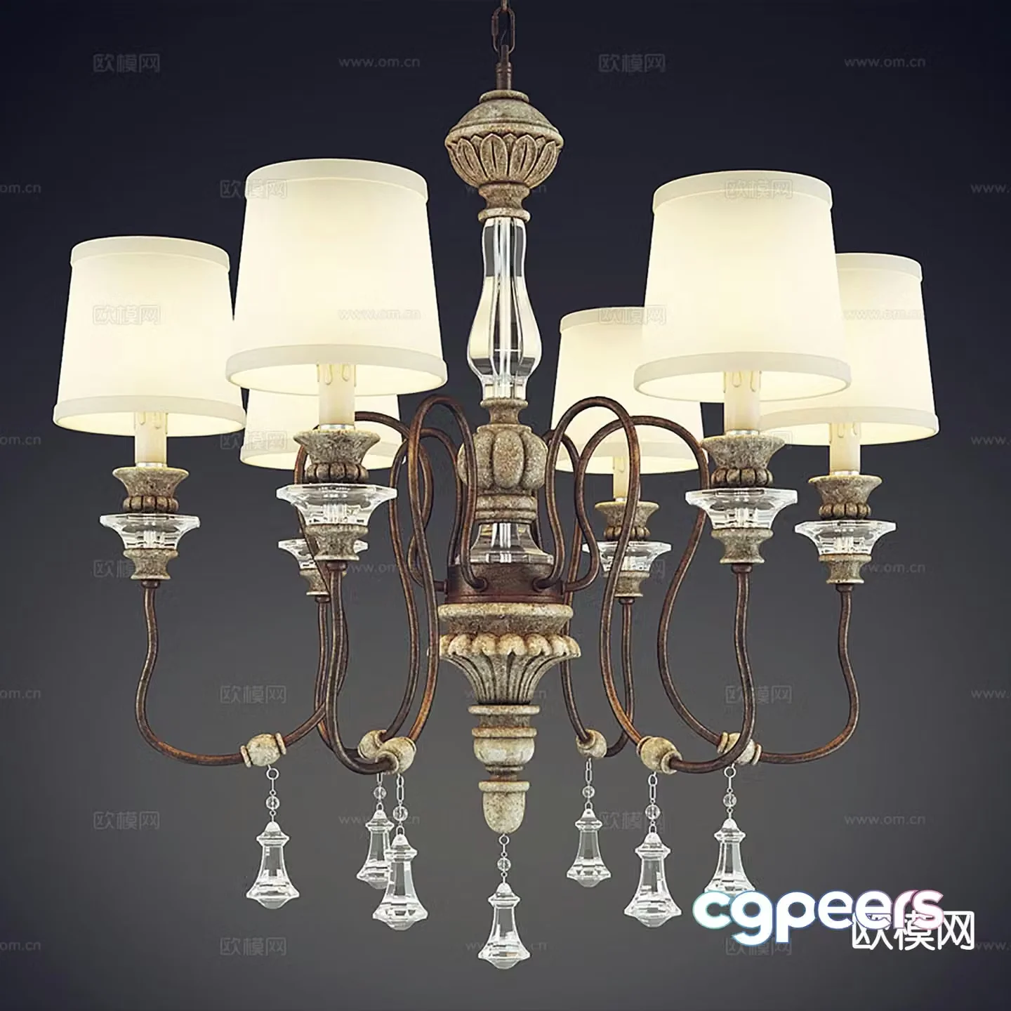 American multi-head chandelier indoor chandelier 3d model