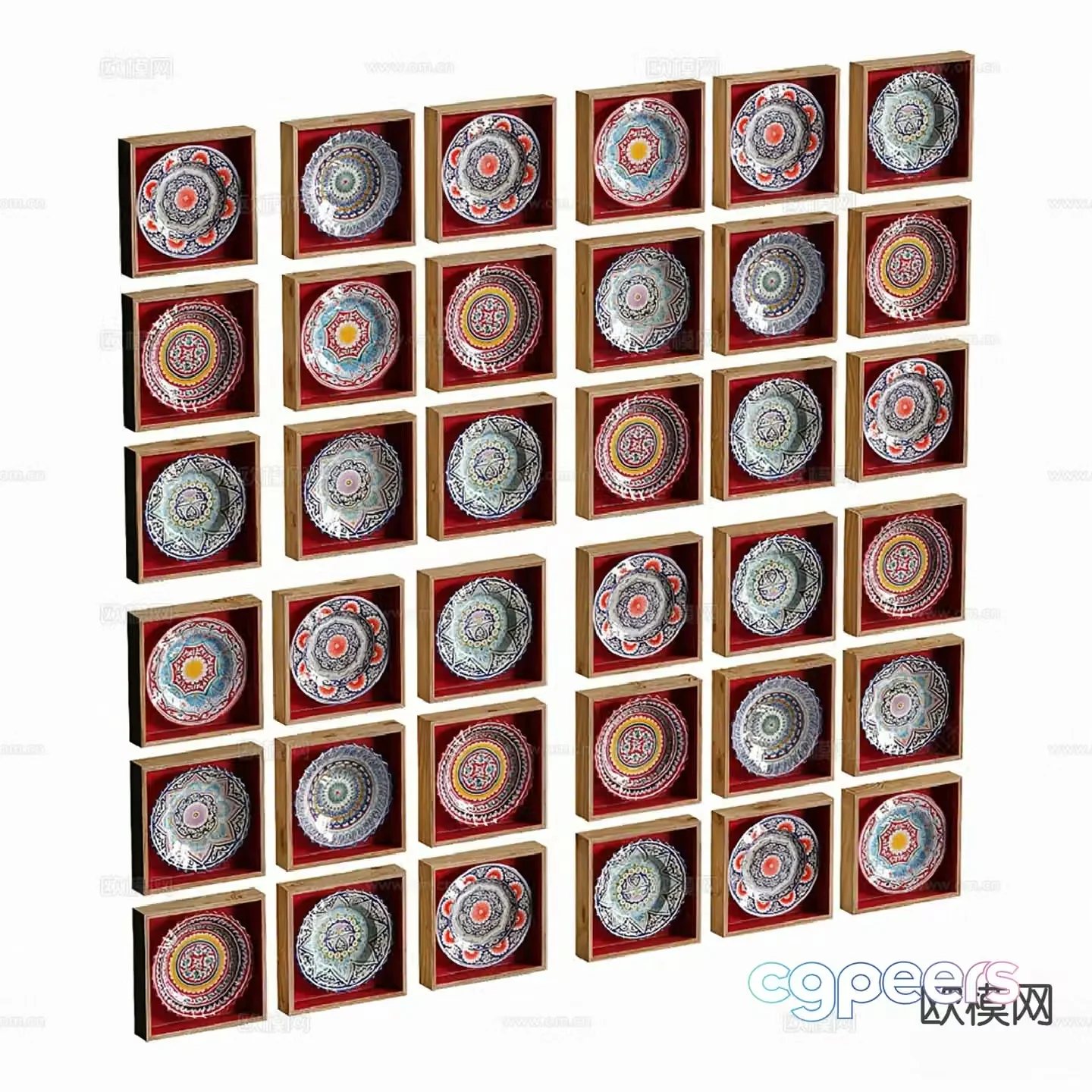 Medieval style hangings dishes wall decorations ceramics square pendants 3D model